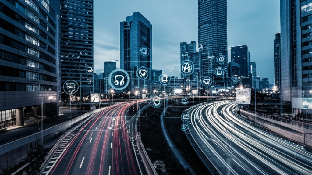 Futuristic city traffic managed by AI