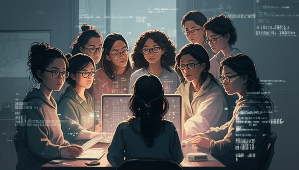 A group of diverse women connected through social tv. 
