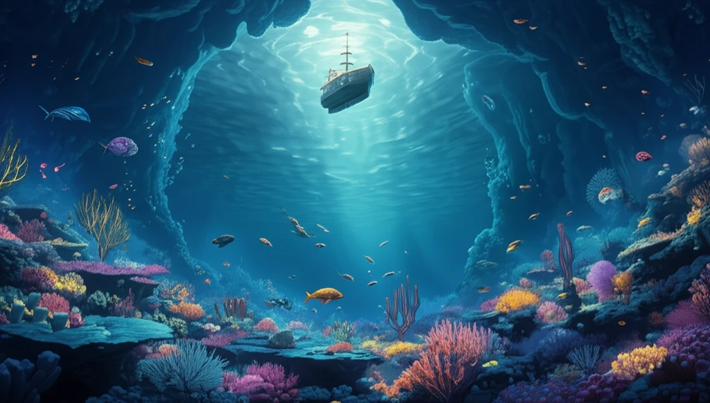 Acoustic waves mapping the seafloor.