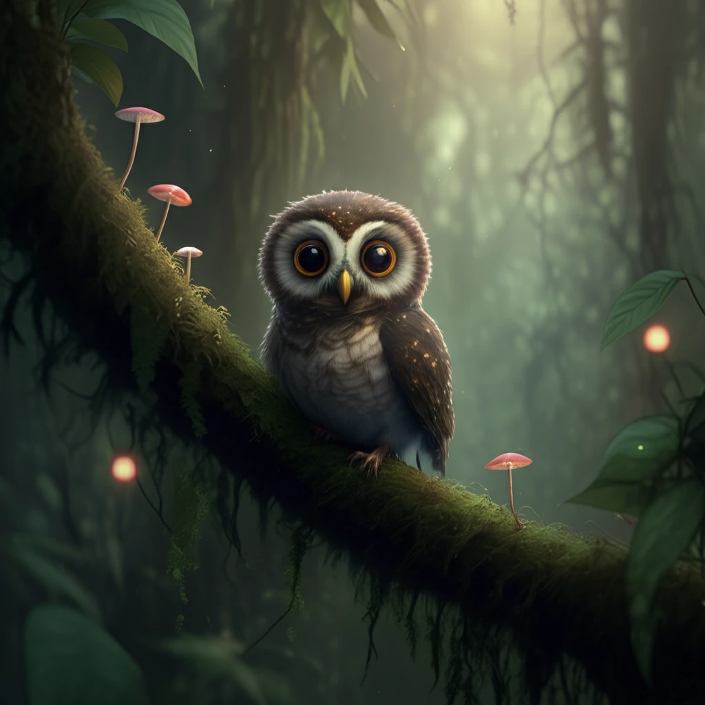 Long-whiskered Owlet in its natural cloud forest habitat.
