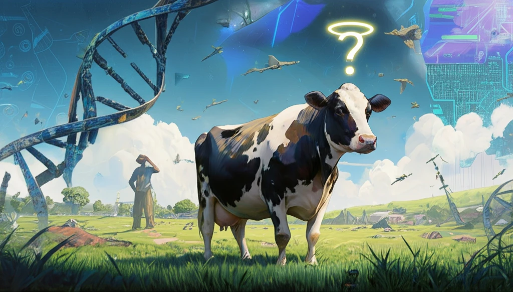 Dairy cow with question mark, symbolizing repeat breeding challenges