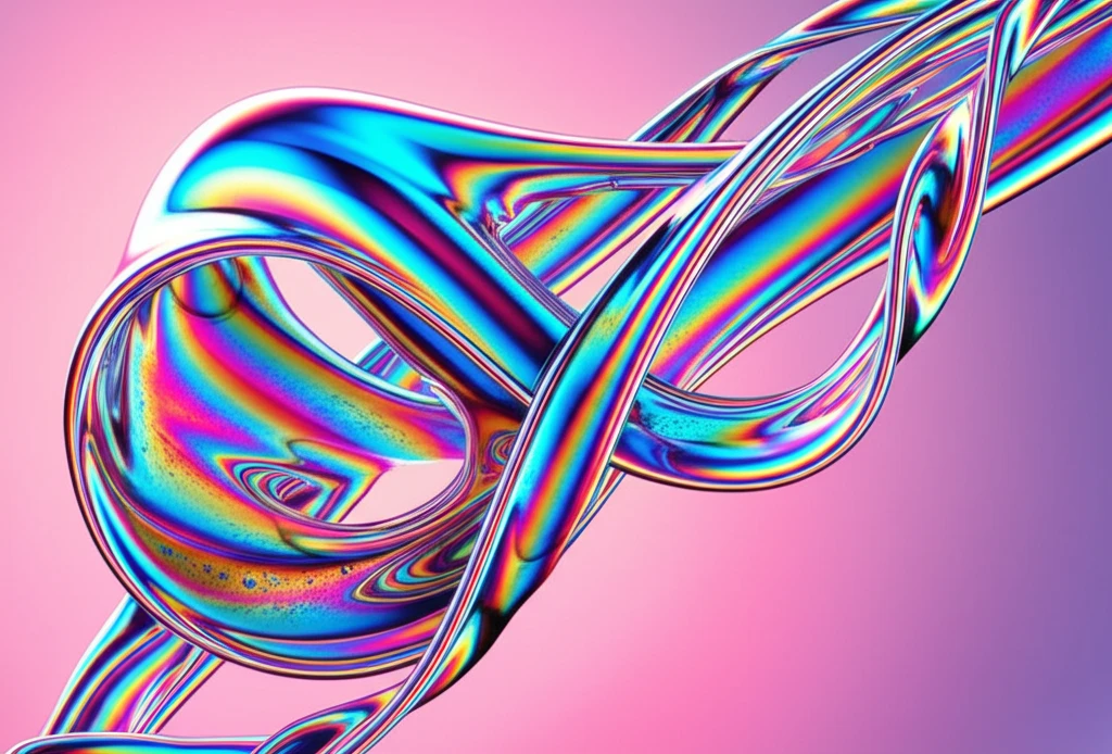 Iridescent soap film spanning intertwined wires.