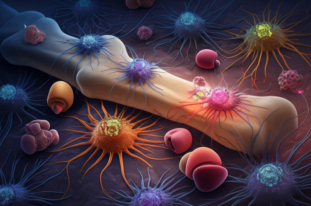 Immune cells attacking osteosarcoma