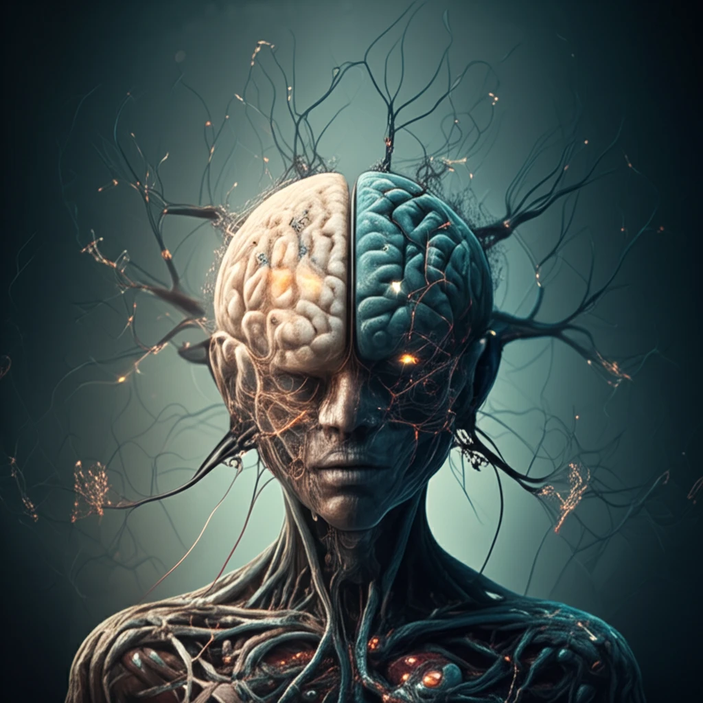 Deep brain stimulation illustration: glowing pathways in the brain representing hope and healing.