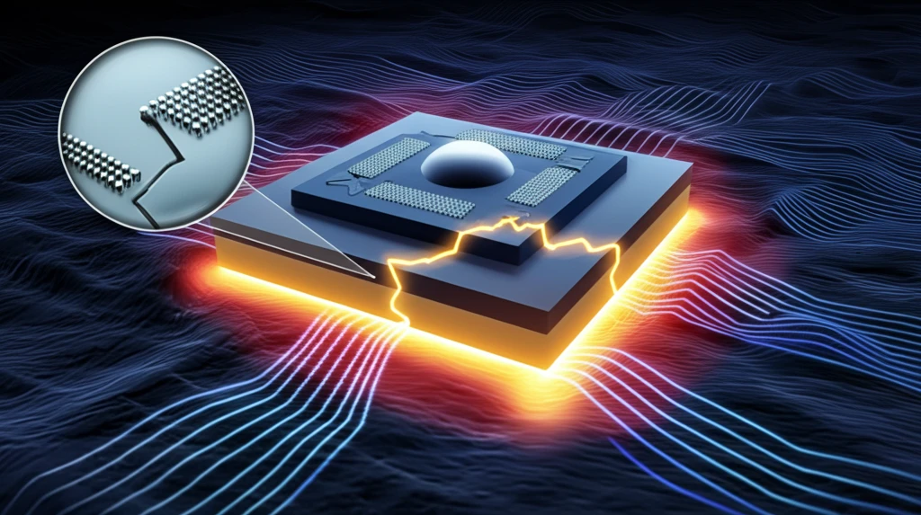 Microscopic view of solder joint vibration with stress lines and crack propagation.