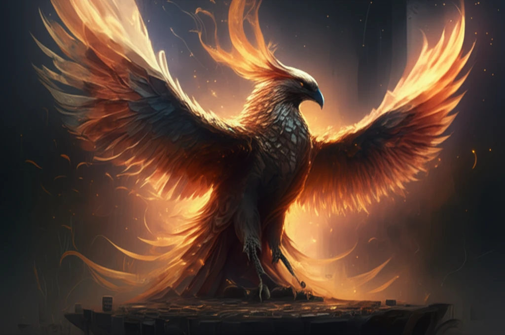 Phoenix rising from circuit board ashes