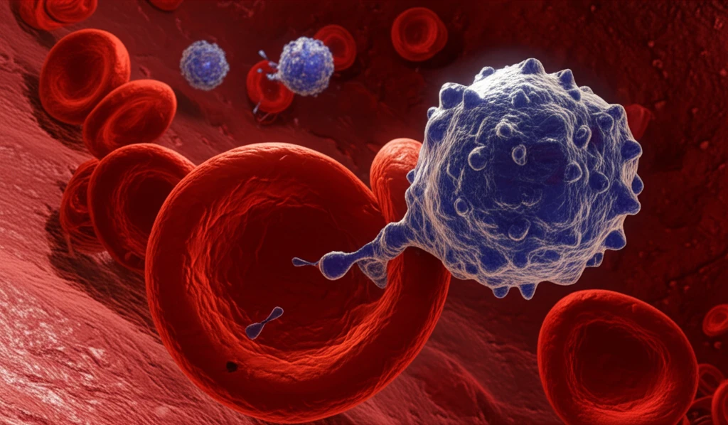 Blood vessel entwined with a cancerous growth