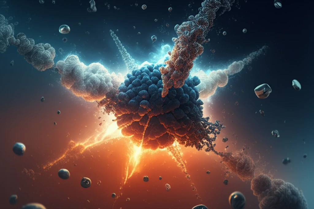 Conceptual illustration of particle collision, showing potential supersymmetric particles