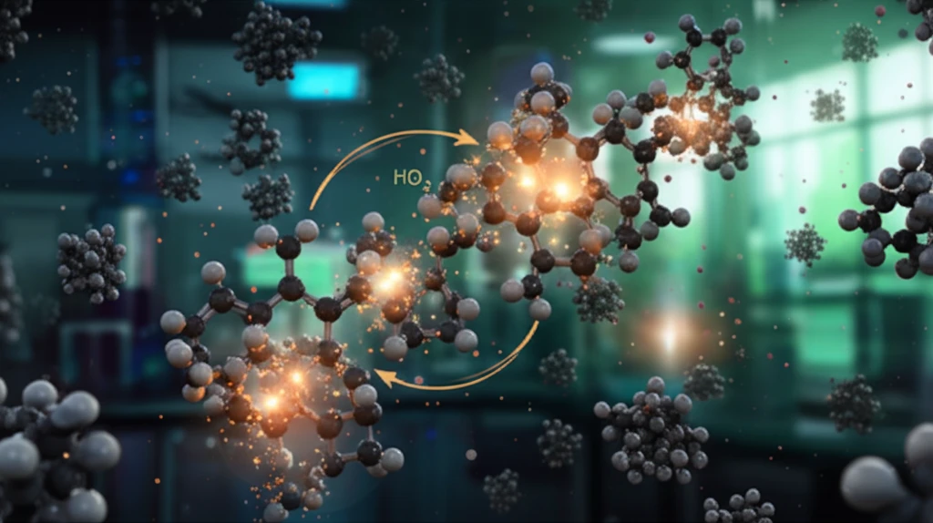 Gamma-alumina nanoparticles catalyzing a chemical reaction.