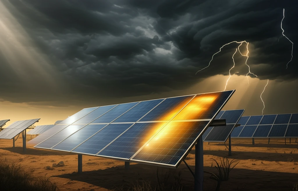 Solar panels in India, climate change impact, renewable energy challenges.