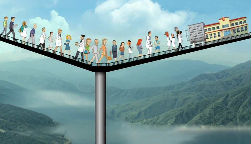 A bridge connecting schools and hospitals, symbolizing aligned interests and public service in Vietnam.
