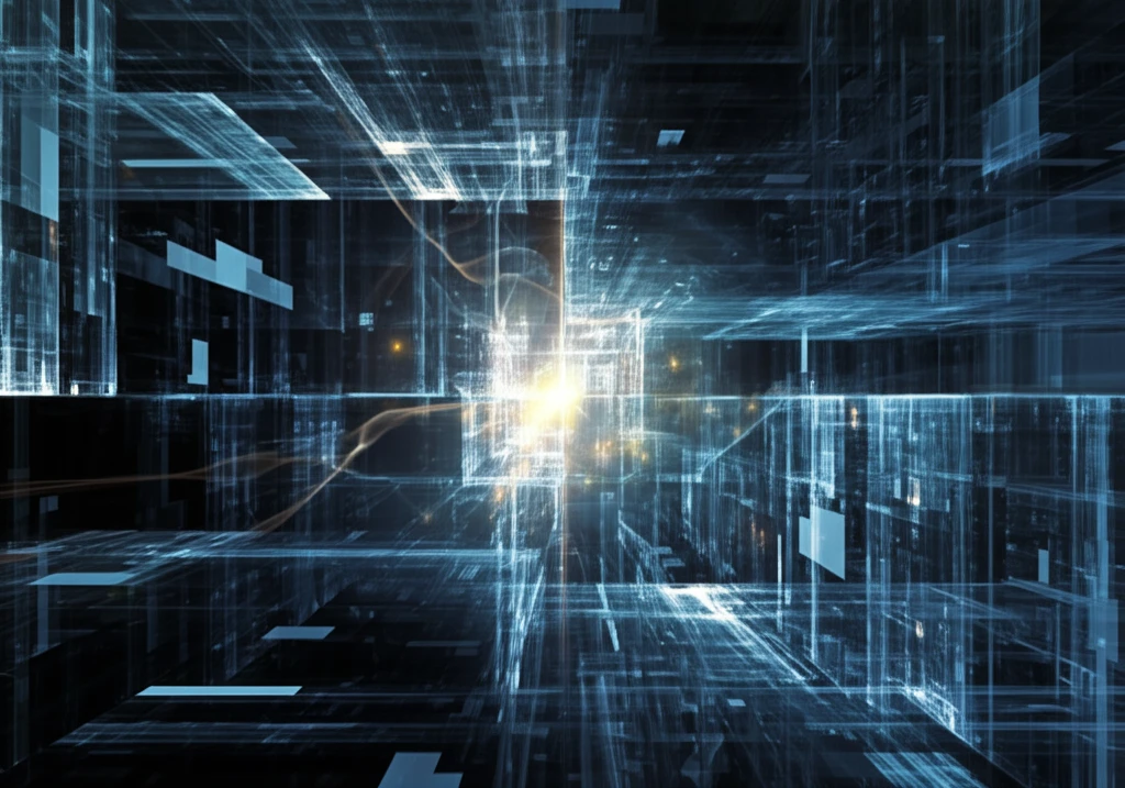 Light beams flowing through a crystal structure, representing advanced data transmission technology.