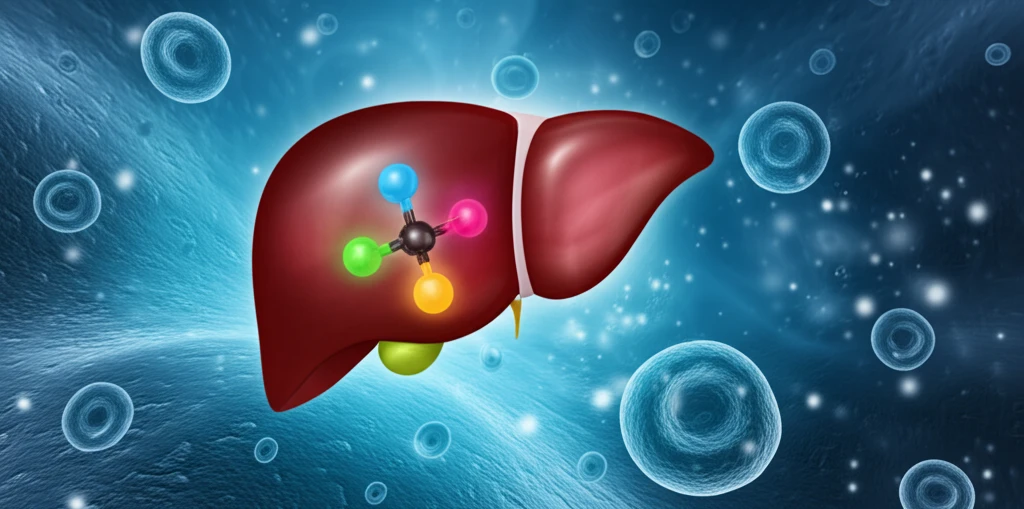 Fluorescent molecule representing velpatasvir illuminating liver cells.