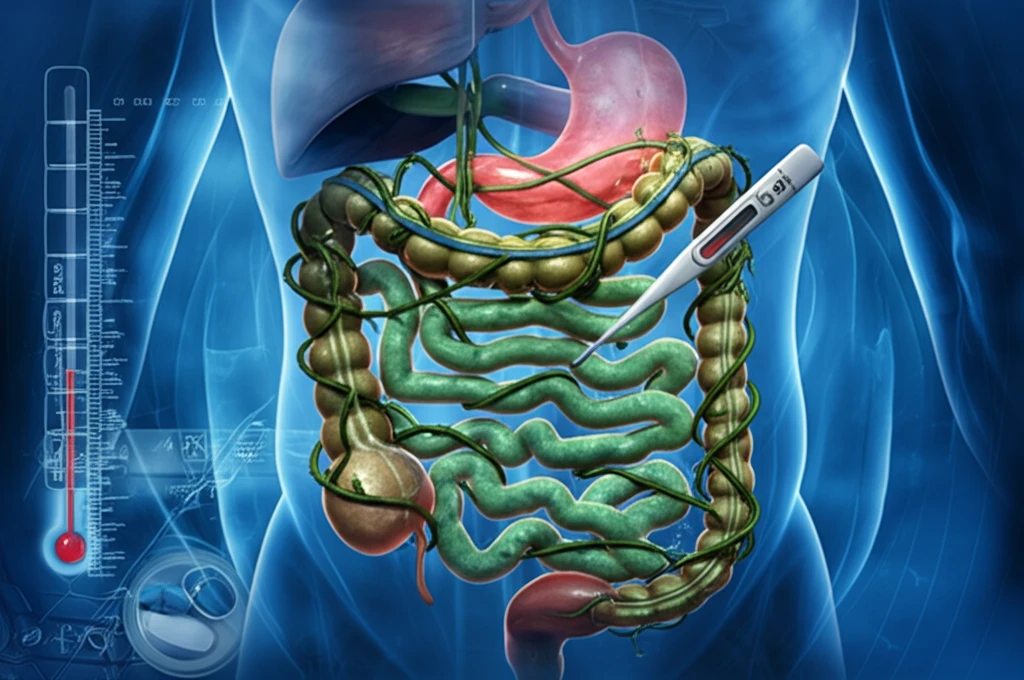 Surreal illustration of CMV infection in the colon.