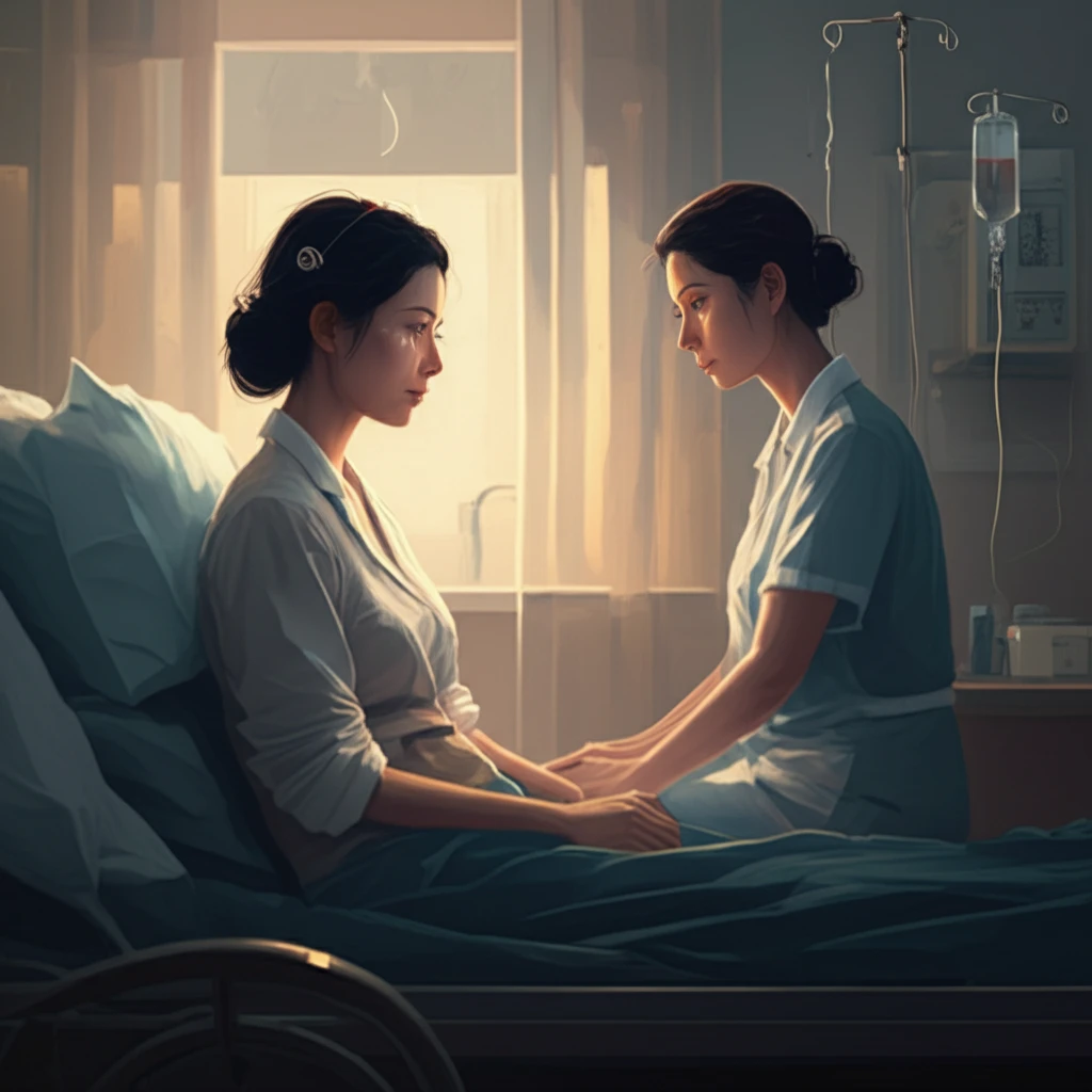 A compassionate nurse supporting a cancer patient, symbolizing holistic care and healing.