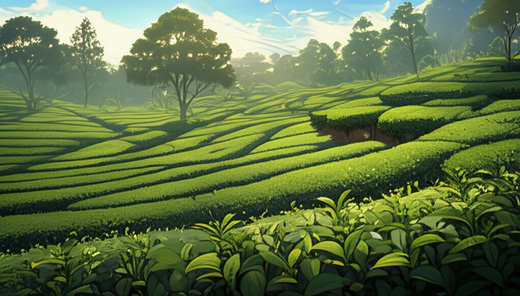Lush tea garden with vibrant green crops enhancing soil health.