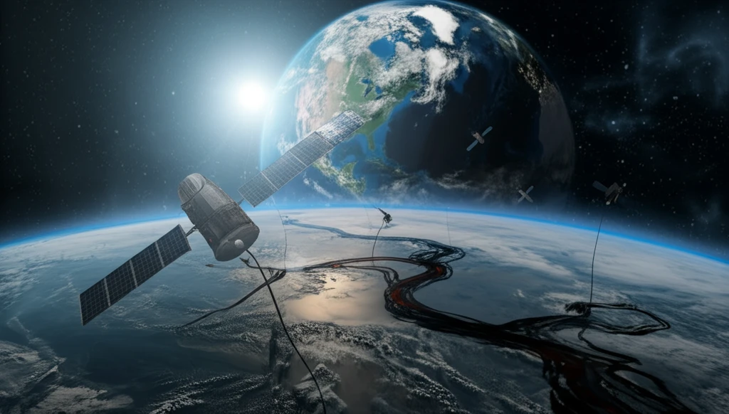 Satellites monitoring an oil spill from space.