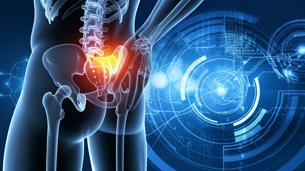 Illustration of SI joint and radiating leg pain