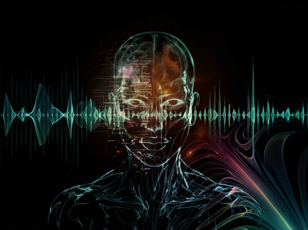 Surreal illustration of emotional AI using speech analysis.