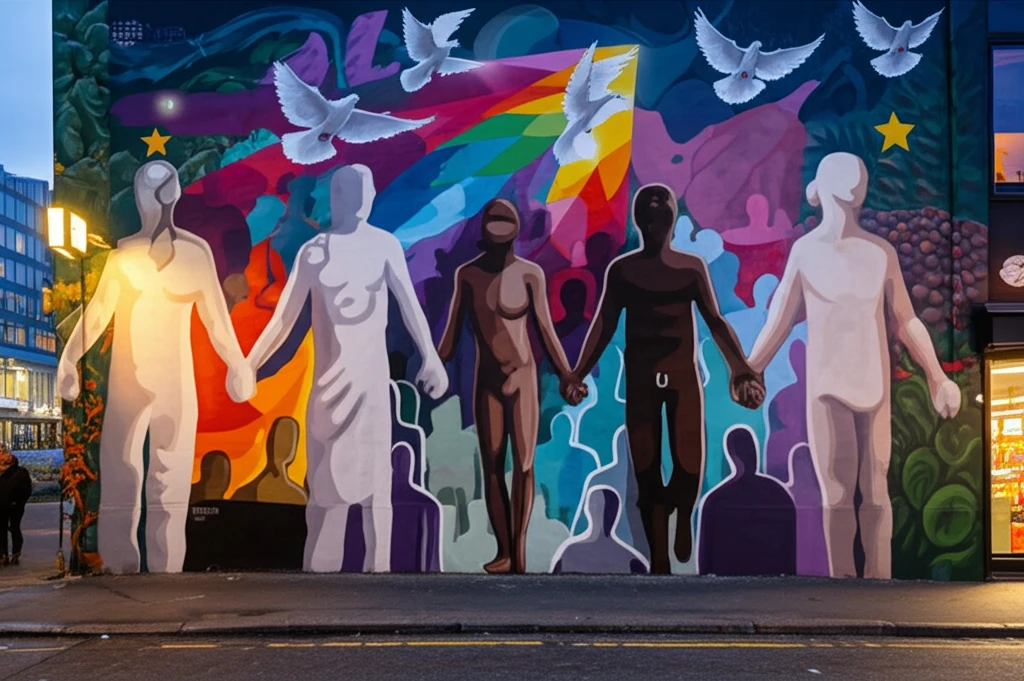 Street mural in Oslo promoting peace and unity