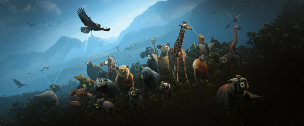 Animals equipped with tracking devices in various habitats.