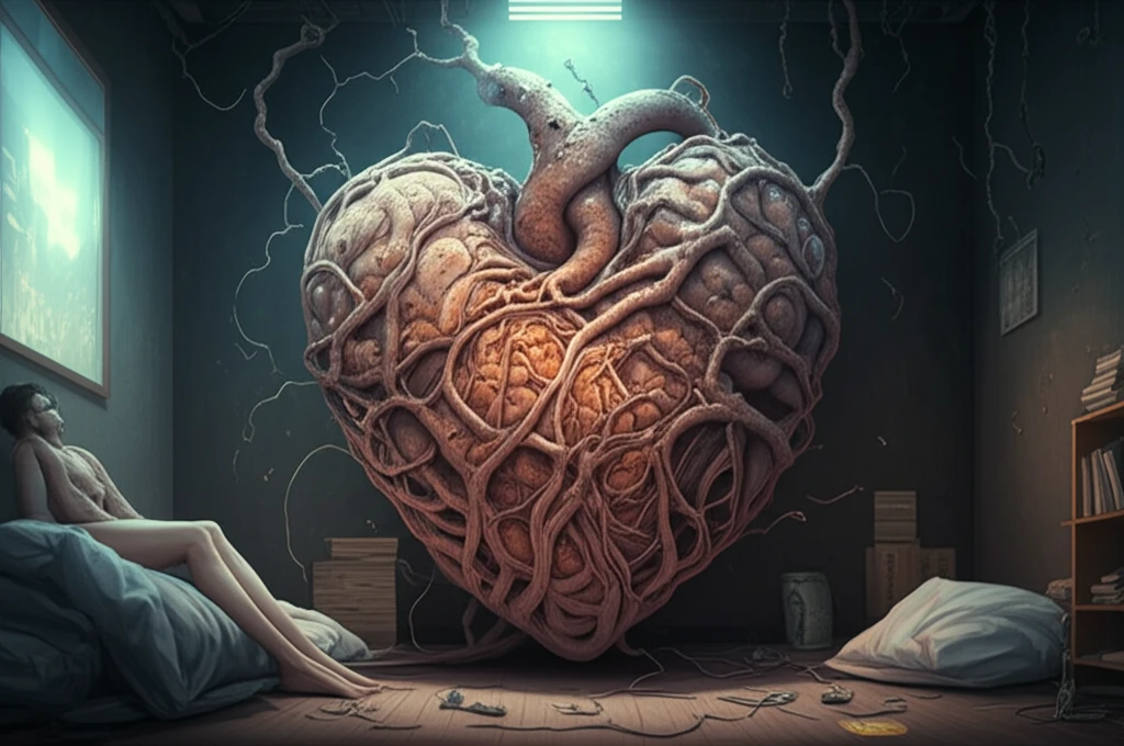 Heart intertwined with sleeping legs.