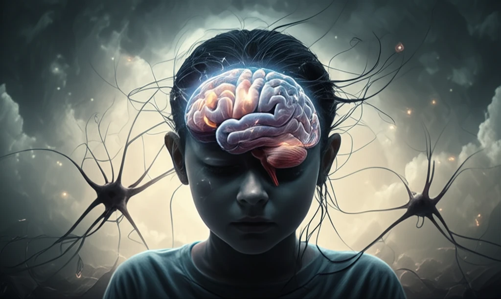 Child's brain with glowing neural pathways, representing deep brain stimulation.
