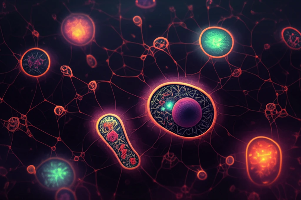 Illustration of organelles communicating within a cell.