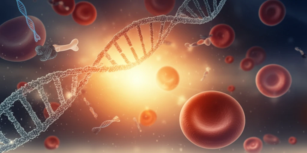 DNA strand intertwined with microRNA molecules