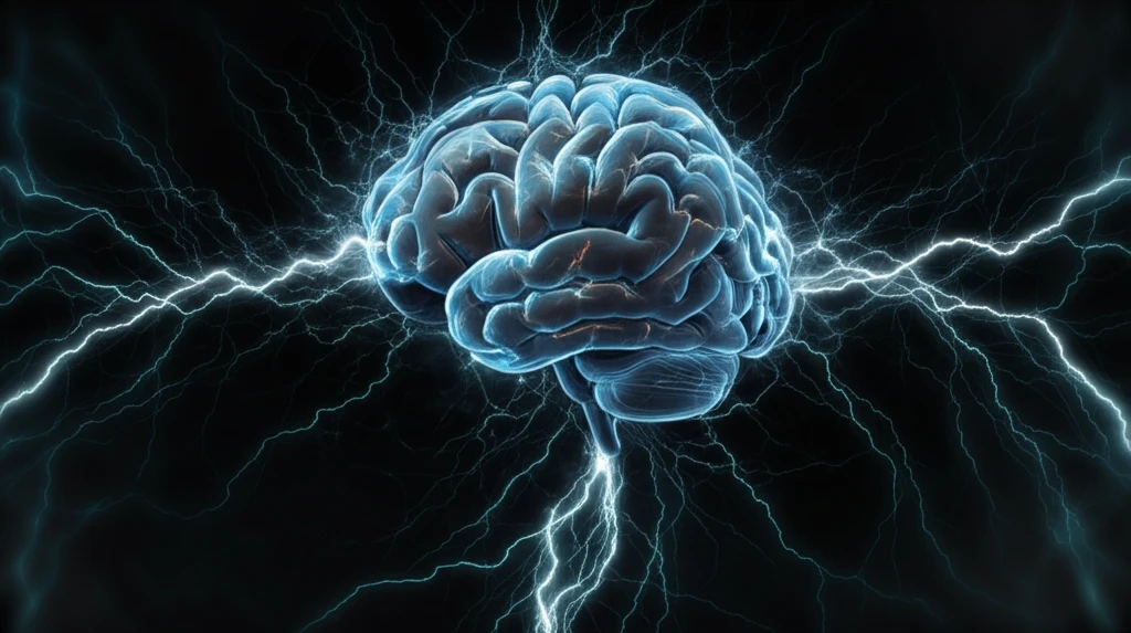 Abstract brain with glowing electric fields, symbolizing innovative cancer treatment.