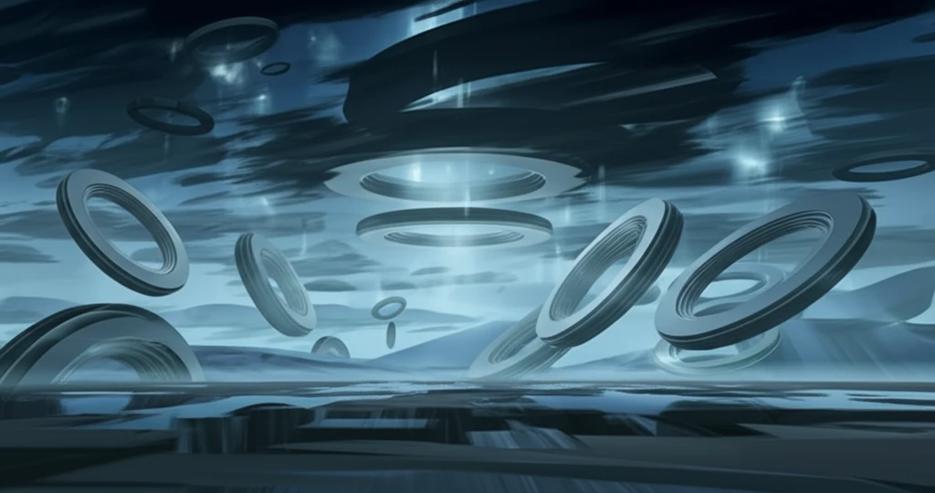 Surreal geometric landscape with Cassinian ovals and hyperbolic light.