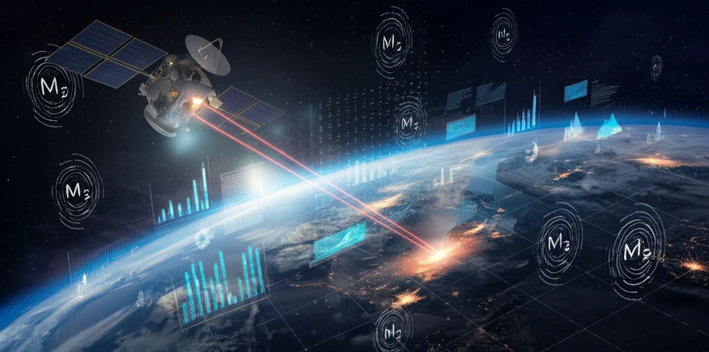 Satellite measuring atmospheric methane with laser technology.