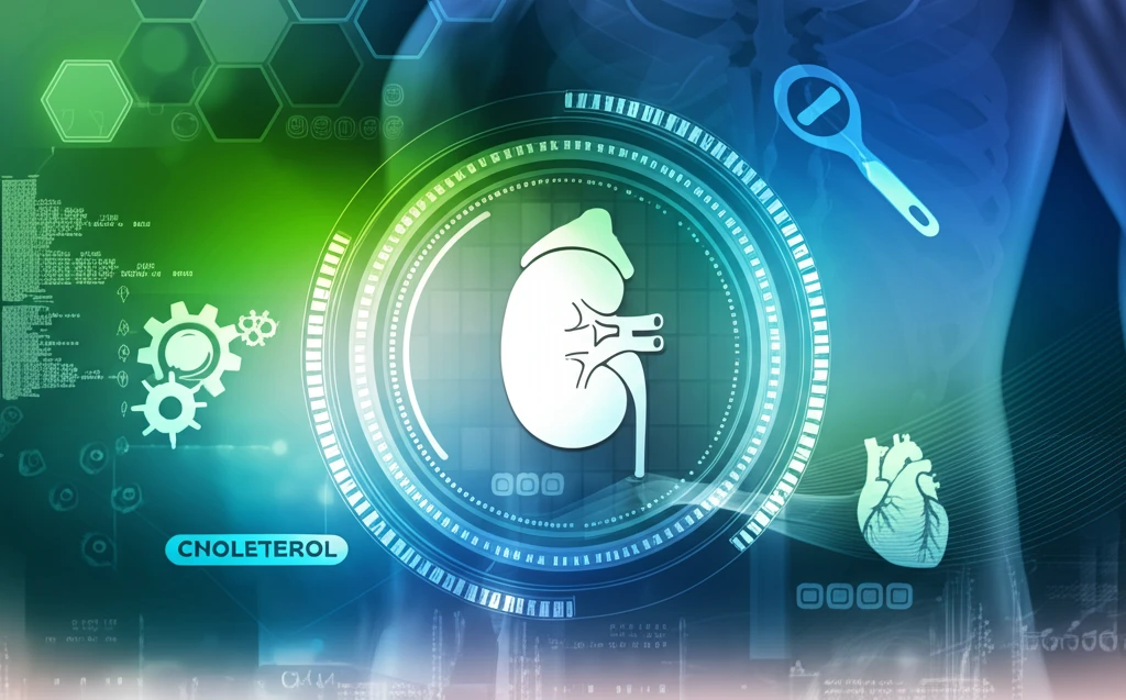 Symbolic illustration of kidney health intertwined with metabolic and cardiovascular wellbeing.