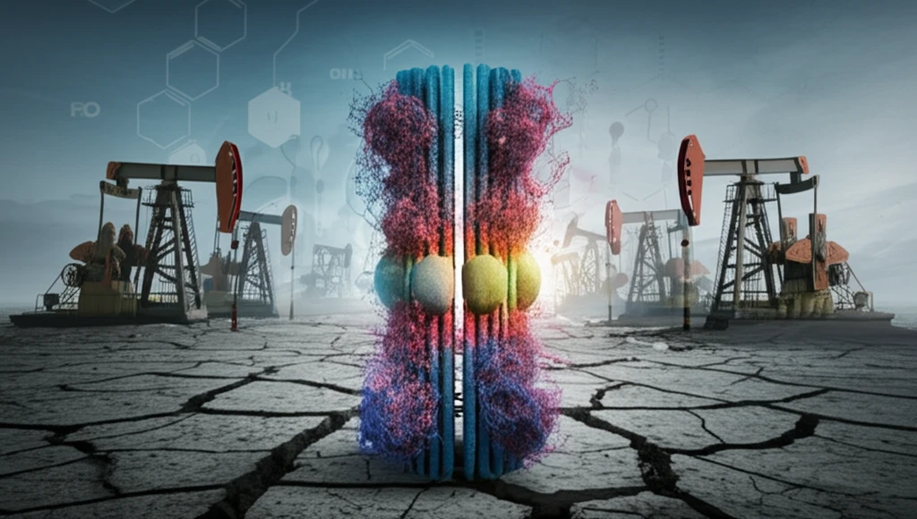 Surreal illustration of fracking site disrupting hormonal balance.