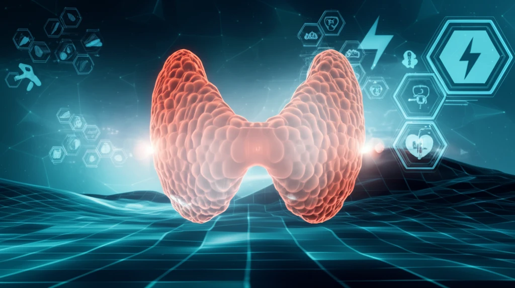 Surreal landscape featuring a stylized thyroid gland, symbolizing thyroid health and well-being.