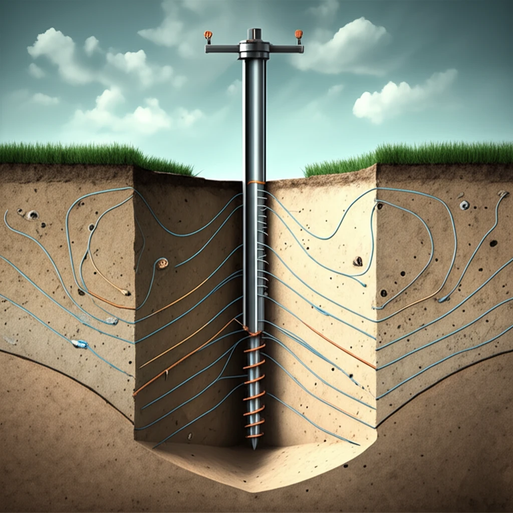 Illustration of a pile foundation in chalk soil, showing effective stress lines and a stable structure.