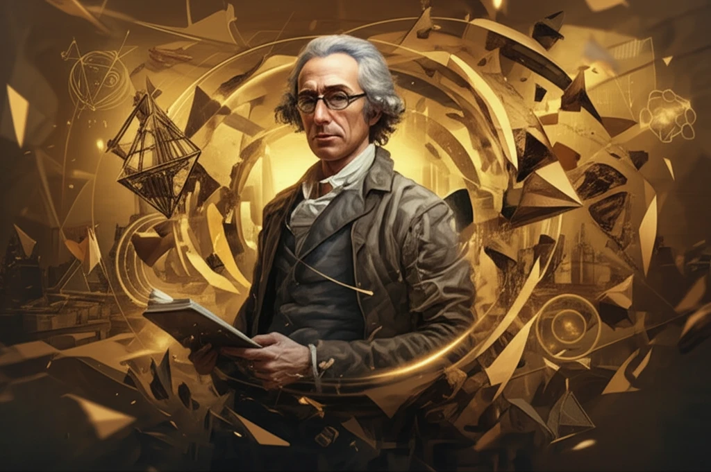 Scottish Writer Surrounded by Geometric Shapes