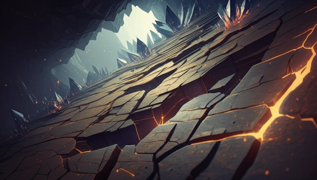 Shale layers with glowing fractures representing brittleness
