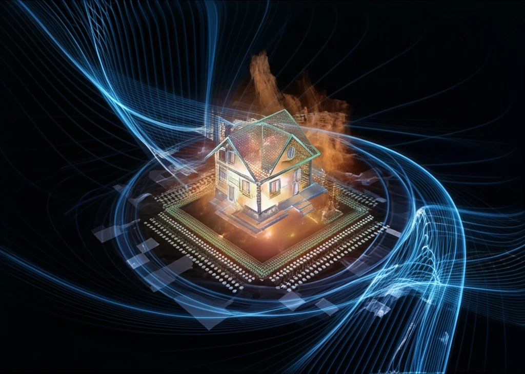 Surreal illustration of mixed convection impacting computer chip and home heating.