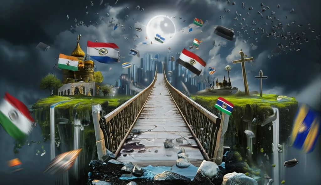 A bridge symbolizes unity and shared national identity.