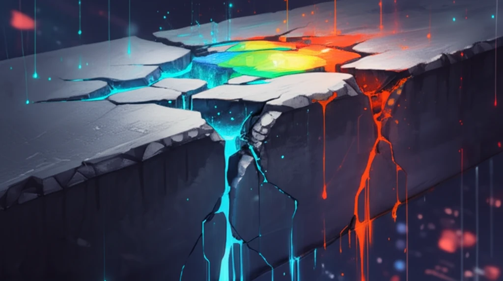 Cracked concrete beam with water seeping through highlighting stress distribution.