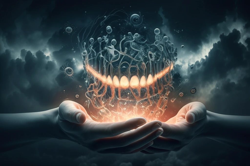 Illustration of a person holding a glowing mouth, symbolizing resilience during cancer treatment.