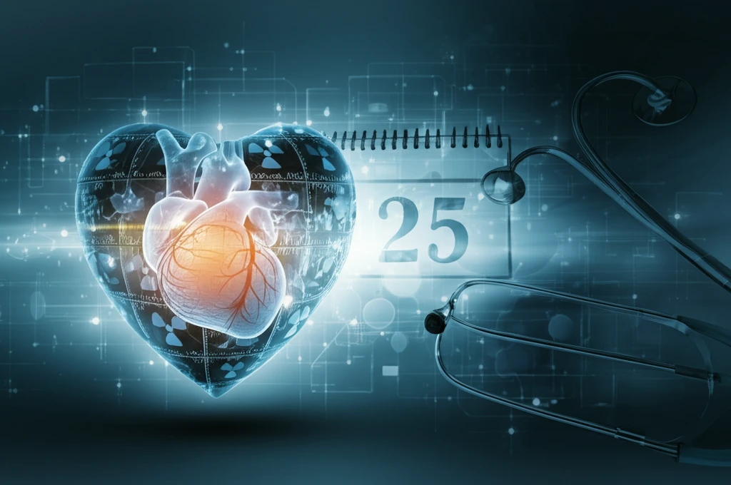A digital illustration of a heart constructed from nuclear medicine scans, symbolizing the 25-year history of the American Society of Nuclear Cardiology.