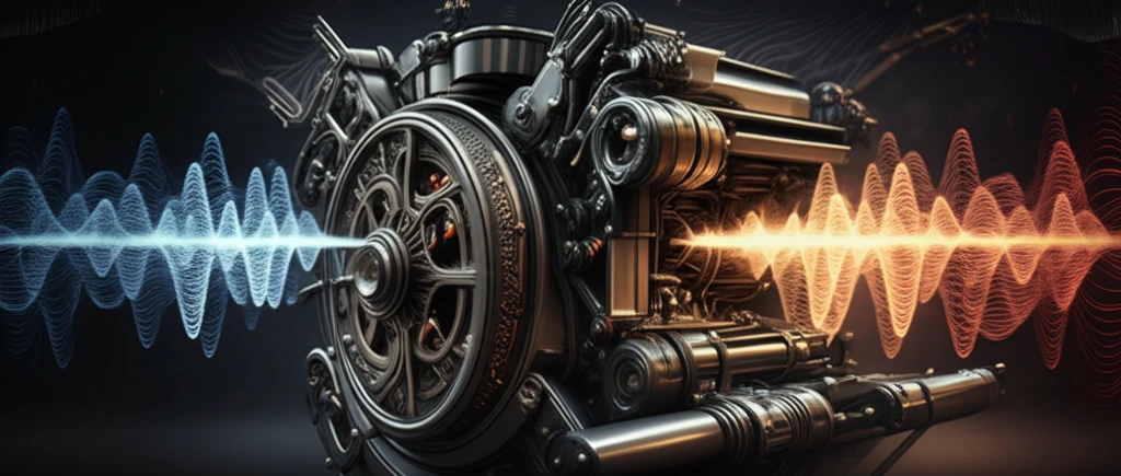 Stylized car engine showing noise reduction from a claw pole alternator.