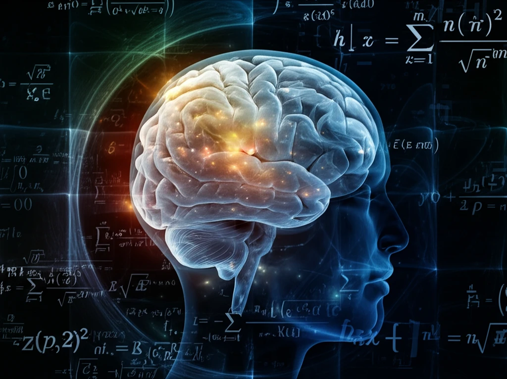 Glowing neurons represent brain activity modeled by neural field equations, with subtle noise distortions.