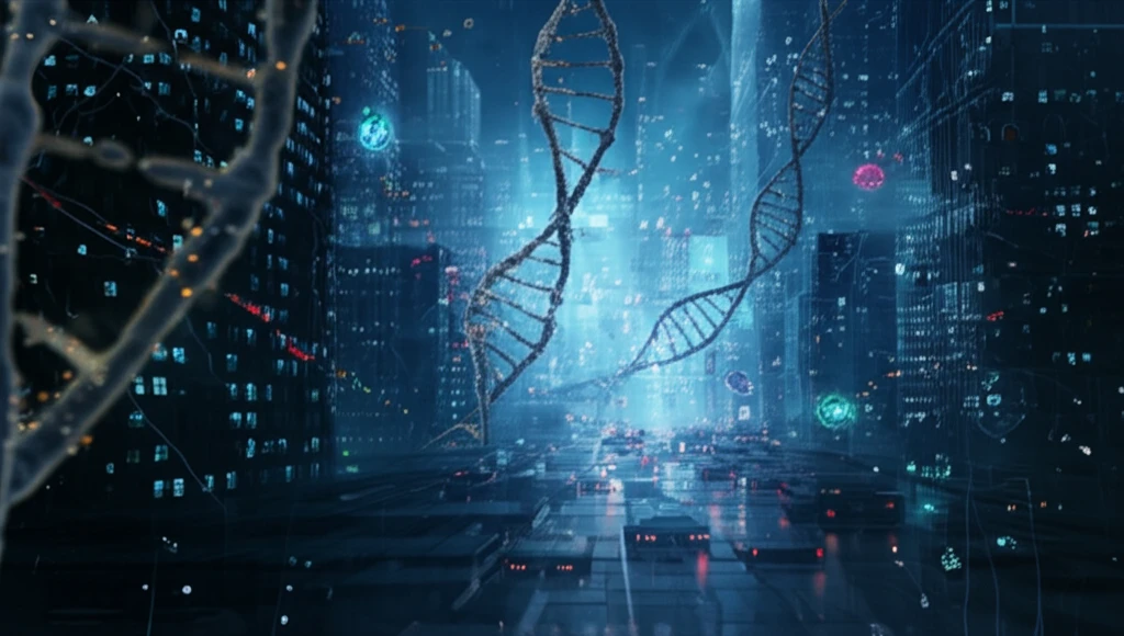 DNA City: A vibrant illustration of bacterial genomic diversity and adaptation.
