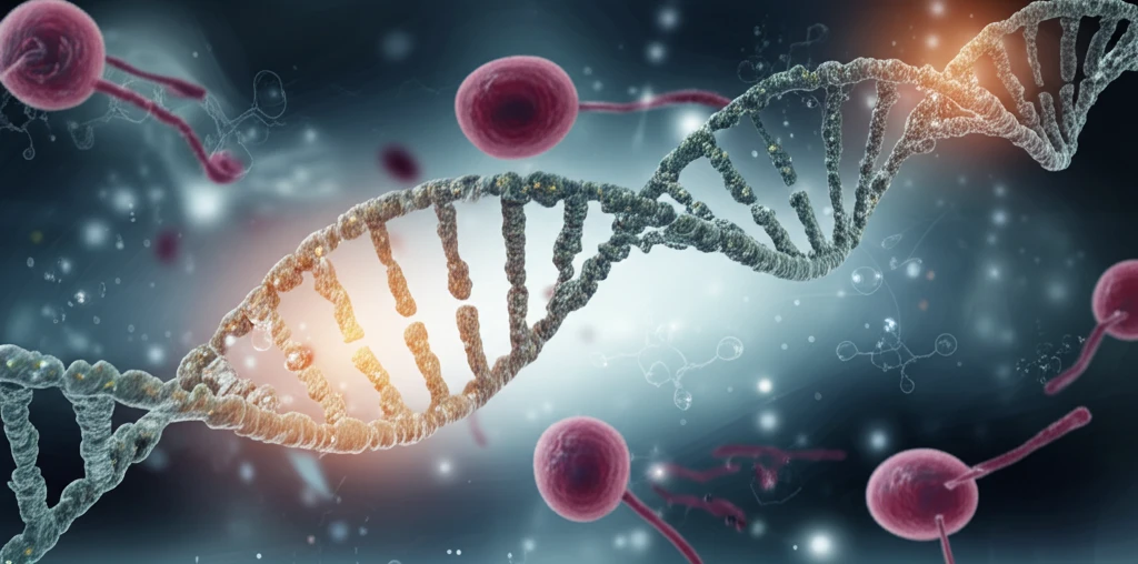 DNA strand intertwined with T-cells