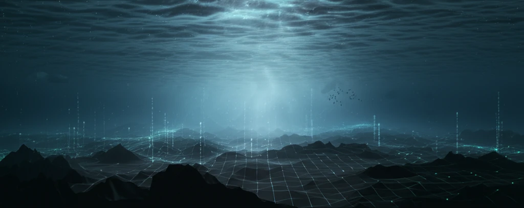 Underwater scene showing interpolation of bathymetric data