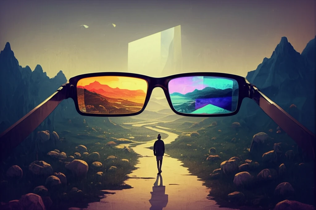 A person walking on a distorted path wearing prism glasses.