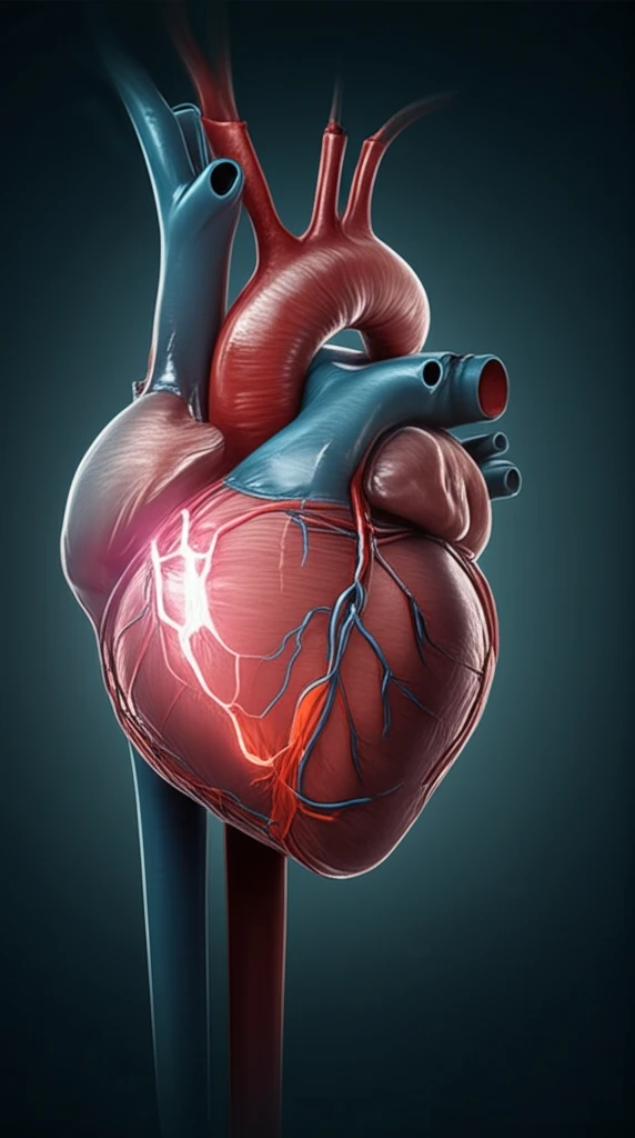 Surreal illustration of a heart with an anomalous coronary artery.
